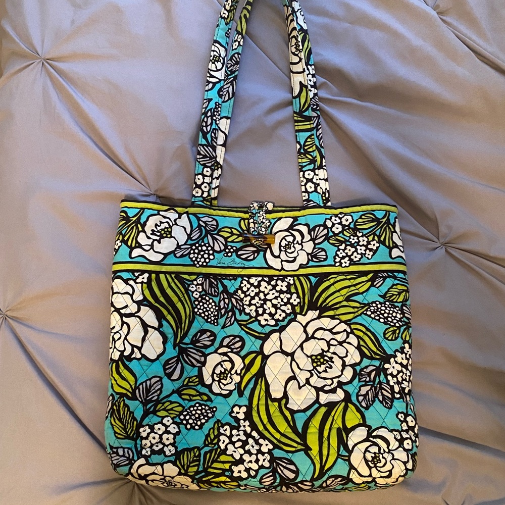 Vera Bradley Blue and Green Flower Print Tote Bag